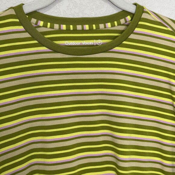 Outdoor Voices Shirt Womens Medium Green Yellow Striped Stretch Crew Tee 2020 - Picture 3 of 6